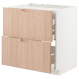 METOD / MAXIMERA Base cab f hob/2 fronts/3 drawers, white/Fröjered light bamboo, 80x60 cm