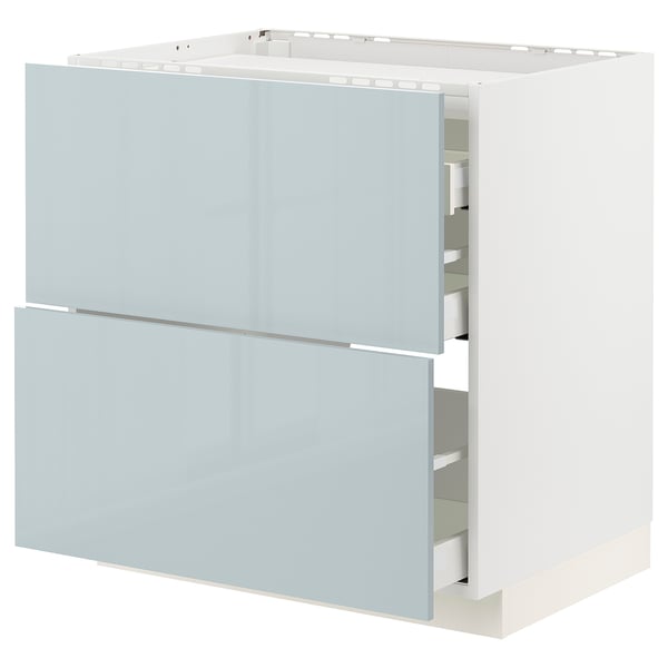 METOD / MAXIMERA Base cab f hob/2 fronts/3 drawers, white/Kallarp light grey-blue, 80x60 cm