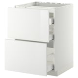 METOD / MAXIMERA Base cab f hob/2 fronts/3 drawers, white/Ringhult white, 60x60 cm