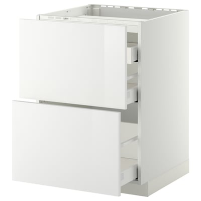 METOD / MAXIMERA Base cab f hob/2 fronts/3 drawers, white/Ringhult white, 60x60 cm