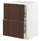 METOD / MAXIMERA Base cab f hob/2 fronts/3 drawers, white/Sinarp brown, 60x60 cm