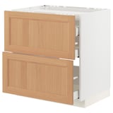 METOD / MAXIMERA Base cab f hob/2 fronts/3 drawers, white/Vedhamn oak, 80x60 cm