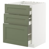 METOD / MAXIMERA Base cab f hob/3 fronts/3 drawers, white/Axstad grey-green, 60x60 cm
