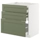 METOD / MAXIMERA Base cab f hob/3 fronts/3 drawers, white/Axstad grey-green, 80x60 cm