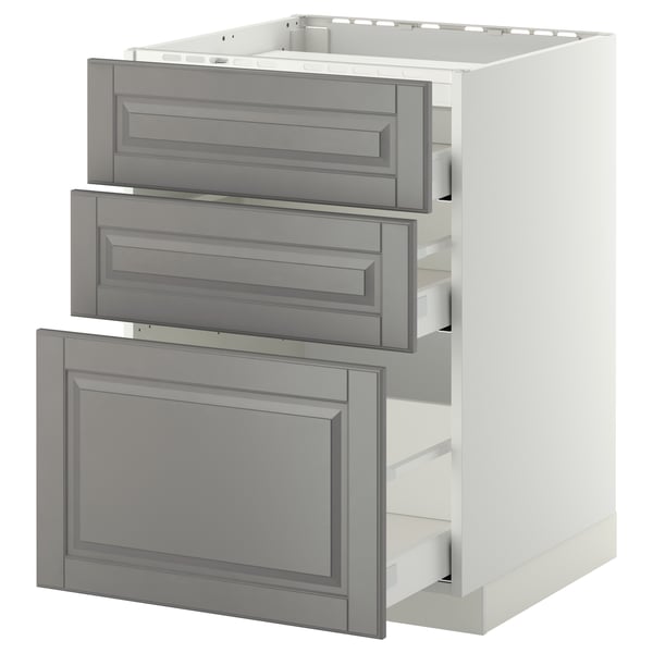 METOD / MAXIMERA Base cab f hob/3 fronts/3 drawers, white/Bodbyn grey, 60x60 cm