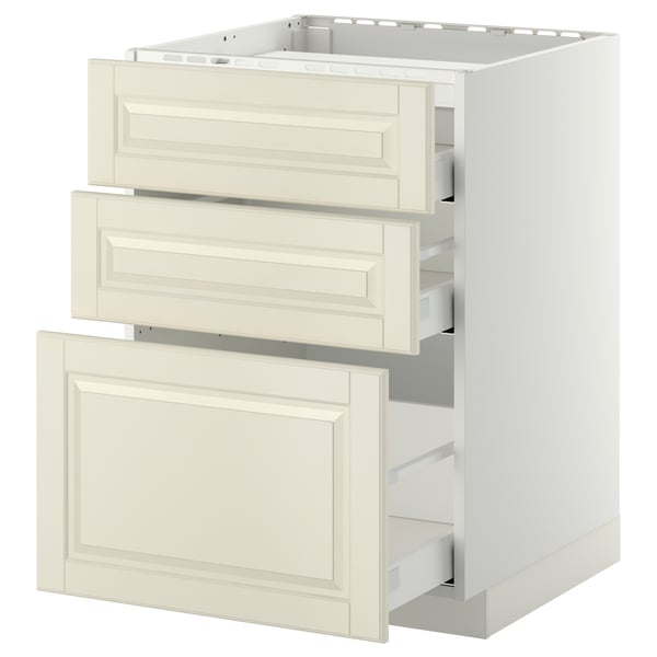METOD / MAXIMERA Base cab f hob/3 fronts/3 drawers, white/Bodbyn off-white, 60x60 cm