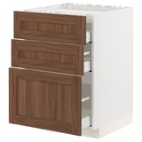 METOD / MAXIMERA Base cab f hob/3 fronts/3 drawers, white Enköping/brown walnut effect, 60x60 cm
