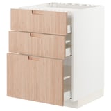 METOD / MAXIMERA Base cab f hob/3 fronts/3 drawers, white/Fröjered light bamboo, 60x60 cm