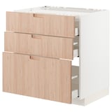 METOD / MAXIMERA Base cab f hob/3 fronts/3 drawers, white/Fröjered light bamboo, 80x60 cm