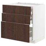 METOD / MAXIMERA Base cab f hob/3 fronts/3 drawers, white/Sinarp brown, 80x60 cm