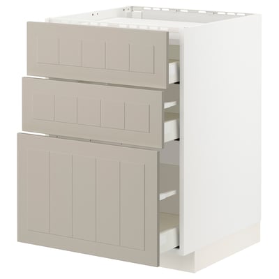 METOD / MAXIMERA Base cab f hob/3 fronts/3 drawers, white/Stensund beige, 60x60 cm