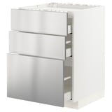 METOD / MAXIMERA Base cab f hob/3 fronts/3 drawers, white/Vårsta stainless steel, 60x60 cm