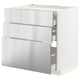 METOD / MAXIMERA Base cab f hob/3 fronts/3 drawers, white/Vårsta stainless steel, 80x60 cm