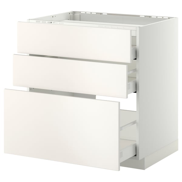 METOD / MAXIMERA Base cab f hob/3 fronts/3 drawers, white/Veddinge white, 80x60 cm