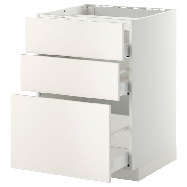 METOD / MAXIMERA Base cab f hob/3 fronts/3 drawers, white/Veddinge white, 60x60 cm