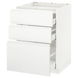 METOD / MAXIMERA Base cab f hob/3 fronts/3 drawers, white/Voxtorp matt white, 60x60 cm