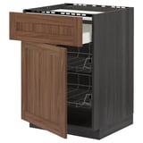 METOD / MAXIMERA Base cab f hob/drawer/2 wire bskts, black Enköping/brown walnut effect, 60x60 cm