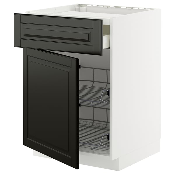 METOD / MAXIMERA Base cab f hob/drawer/2 wire bskts, white/Bodbyn black, 60x60 cm