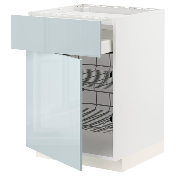 METOD / MAXIMERA Base cab f hob/drawer/2 wire bskts, white/Kallarp light grey-blue, 60x60 cm
