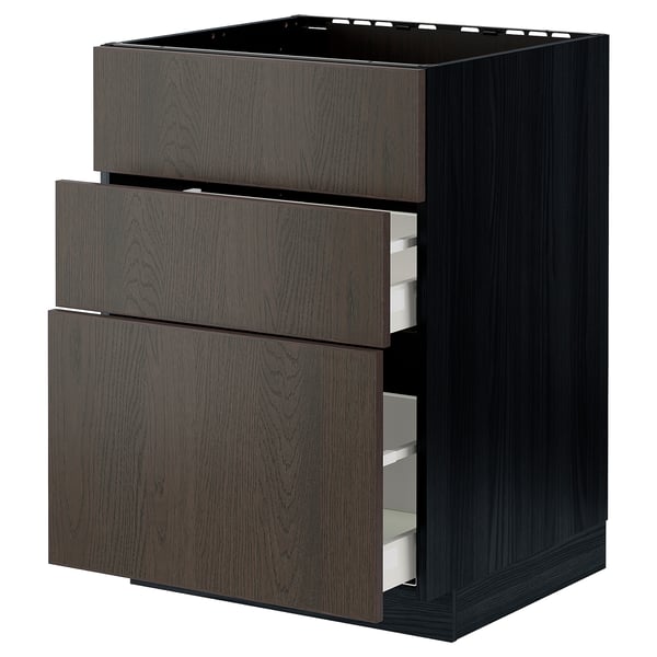 METOD / MAXIMERA Base cab f hob/int extractor w drw, black/Sinarp brown, 60x60 cm