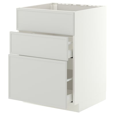 METOD / MAXIMERA Base cab f hob/int extractor w drw, white/Aspudden light grey, 60x60 cm