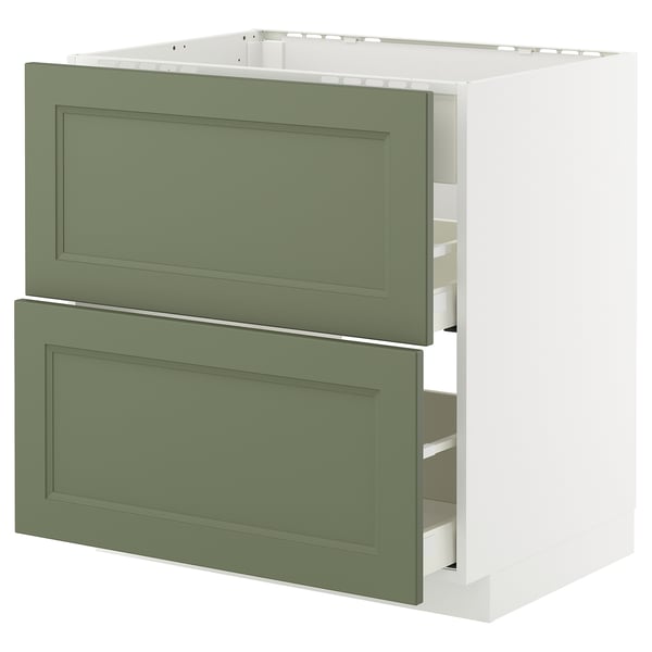 METOD / MAXIMERA Base cab f hob/int extractor w drw, white/Axstad grey-green, 80x60 cm