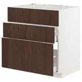 METOD / MAXIMERA Base cab f hob/int extractor w drw, white/Sinarp brown, 80x60 cm