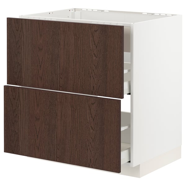 METOD / MAXIMERA Base cab f hob/int extractor w drw, white/Sinarp brown, 80x60 cm
