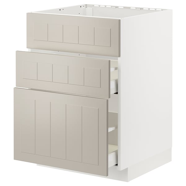 METOD / MAXIMERA Base cab f hob/int extractor w drw, white/Stensund beige, 60x60 cm