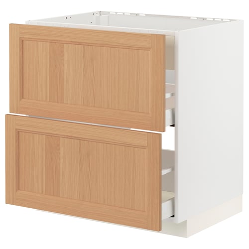 METOD kitchen cabinet in oak, white frame with drawers, modern design.