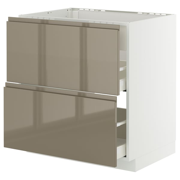 METOD / MAXIMERA Base cab f hob/int extractor w drw, white/Voxtorp high-gloss dark grey-brown, 80x60 cm