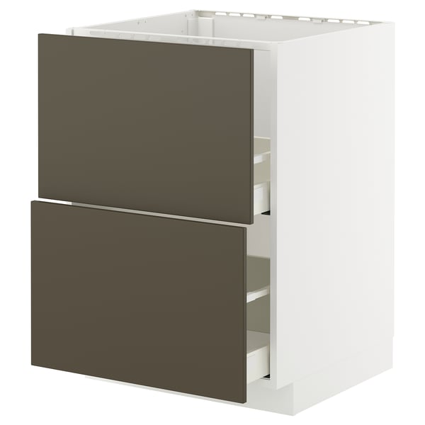 METOD / MAXIMERA Base cab f sink+2 fronts/2 drawers, white/Havstorp brown-beige, 60x60 cm