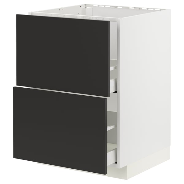 METOD / MAXIMERA Base cab f sink+2 fronts/2 drawers, white/Nickebo matt anthracite, 60x60 cm