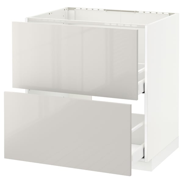METOD / MAXIMERA Base cab f sink+2 fronts/2 drawers, white/Ringhult light grey, 80x60 cm