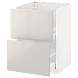 METOD / MAXIMERA Base cab f sink+2 fronts/2 drawers, white/Ringhult light grey, 60x60 cm