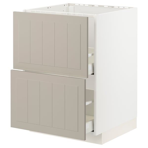 METOD / MAXIMERA Base cab f sink+2 fronts/2 drawers, white/Stensund beige, 60x60 cm