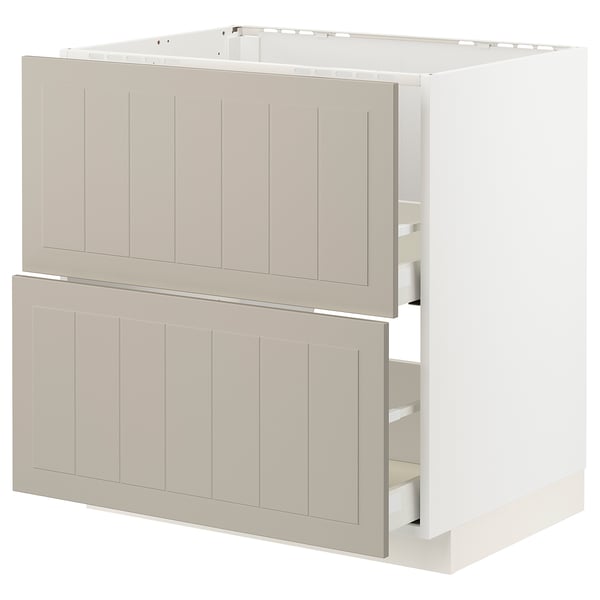 METOD / MAXIMERA Base cab f sink+2 fronts/2 drawers, white/Stensund beige, 80x60 cm