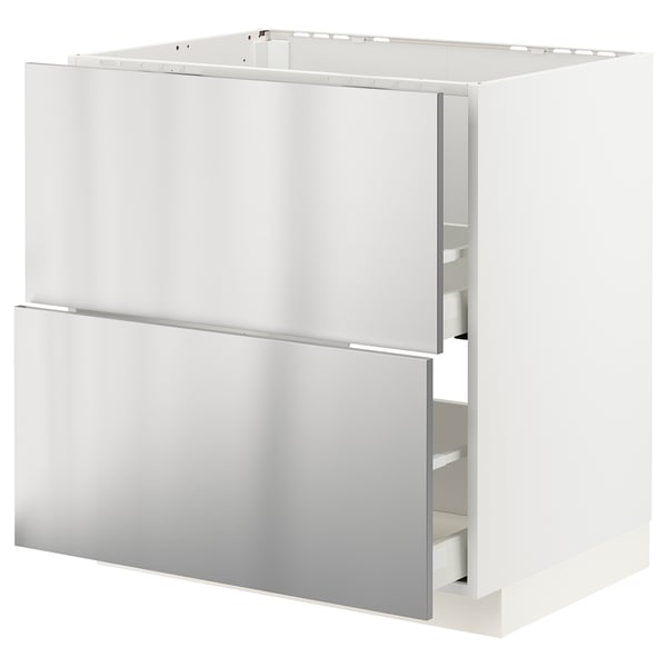 METOD / MAXIMERA Base cab f sink+2 fronts/2 drawers, white/Vårsta stainless steel, 80x60 cm