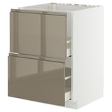METOD / MAXIMERA Base cab f sink+2 fronts/2 drawers, white/Voxtorp high-gloss dark grey-brown, 60x60 cm
