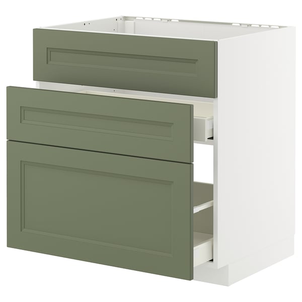 METOD / MAXIMERA Base cab f sink+3 fronts/2 drawers, white/Axstad grey-green, 80x60 cm