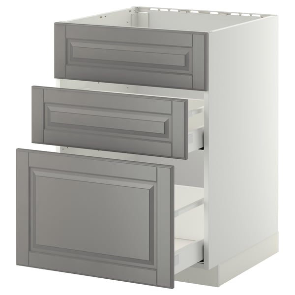 METOD / MAXIMERA Base cab f sink+3 fronts/2 drawers, white/Bodbyn grey, 60x60 cm