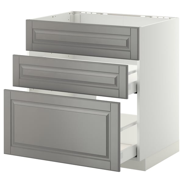 METOD / MAXIMERA Base cab f sink+3 fronts/2 drawers, white/Bodbyn grey, 80x60 cm