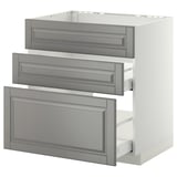 METOD / MAXIMERA Base cab f sink+3 fronts/2 drawers, white/Bodbyn grey, 80x60 cm