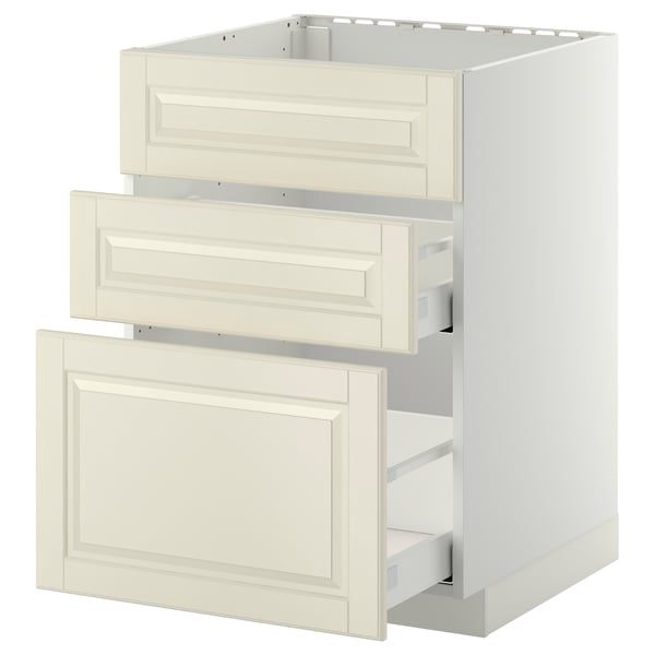 METOD / MAXIMERA Base cab f sink+3 fronts/2 drawers, white/Bodbyn off-white, 60x60 cm