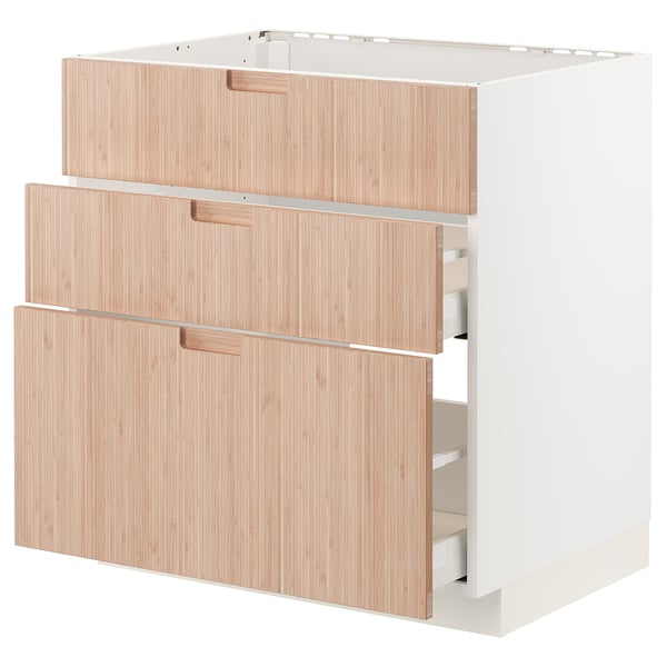 METOD / MAXIMERA Base cab f sink+3 fronts/2 drawers, white/Fröjered light bamboo, 80x60 cm