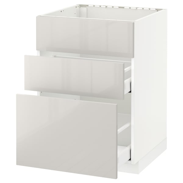 METOD / MAXIMERA Base cab f sink+3 fronts/2 drawers, white/Ringhult light grey, 60x60 cm