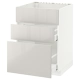 METOD / MAXIMERA Base cab f sink+3 fronts/2 drawers, white/Ringhult light grey, 60x60 cm