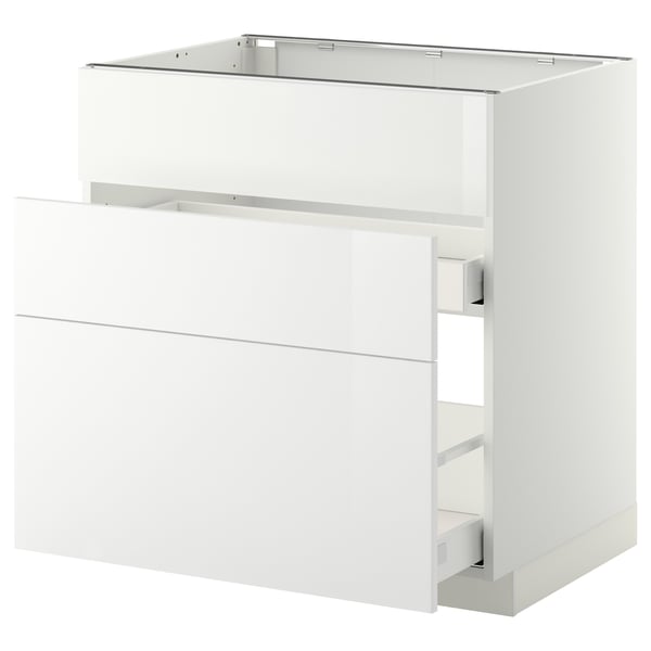 METOD / MAXIMERA Base cab f sink+3 fronts/2 drawers, white/Ringhult white, 80x60 cm