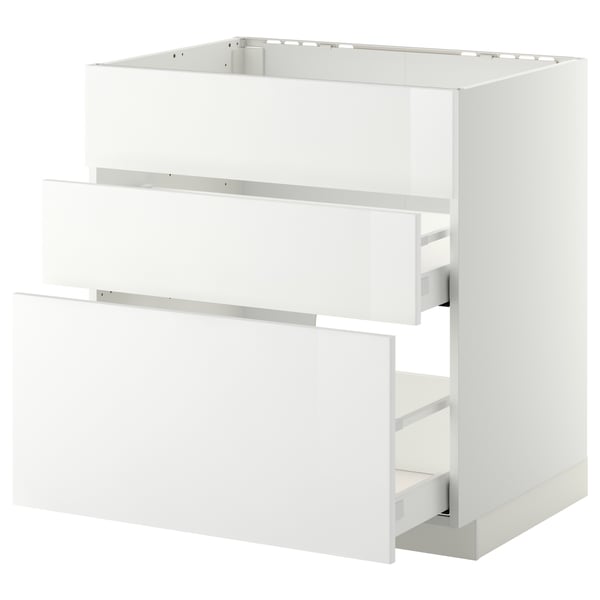 METOD / MAXIMERA Base cab f sink+3 fronts/2 drawers, white/Ringhult white, 80x60 cm
