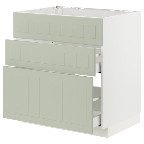 METOD green kitchen cabinet with three drawers featuring modern design and quality structure.